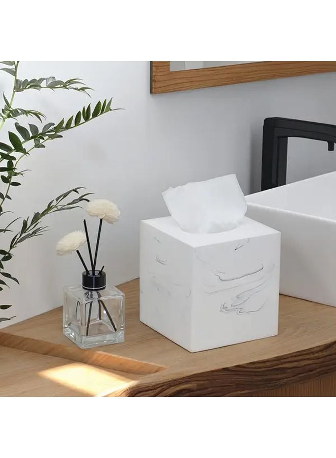 White Imitation Marble Tissue Box Holder 5 12 Inch Square Bathroom Organizer - Image 4